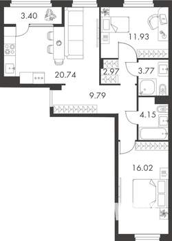 2-к квартира, вторичка, 73м2, 6/9 этаж