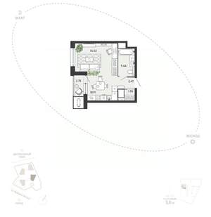 Студия квартира, вторичка, 38м2, 5/21 этаж