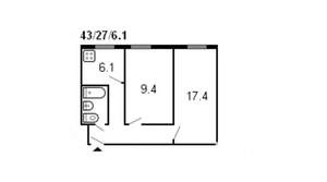 2-к квартира, вторичка, 45м2, 4/5 этаж