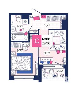 1-к квартира, вторичка, 30м2, 10/25 этаж