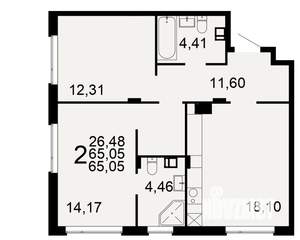 2-к квартира, вторичка, 65м2, 1/10 этаж