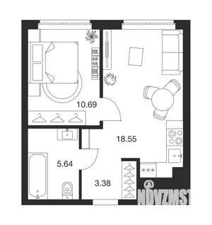 1-к квартира, вторичка, 38м2, 1/25 этаж