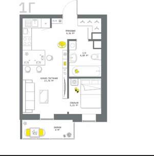 Студия квартира, строящийся дом, 36м2, 8/25 этаж