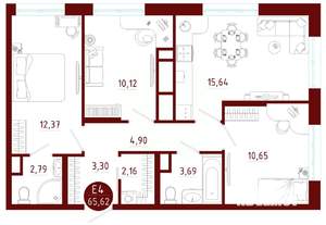 3-к квартира, вторичка, 66м2, 4/10 этаж