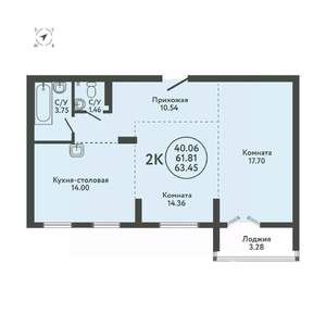 3-к квартира, вторичка, 63м2, 7/9 этаж
