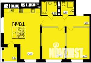 2-к квартира, строящийся дом, 80м2, 8/9 этаж