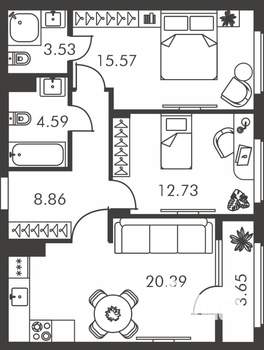 2-к квартира, вторичка, 69м2, 9/9 этаж