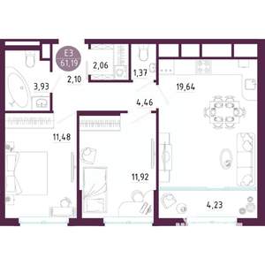2-к квартира, вторичка, 61м2, 6/10 этаж