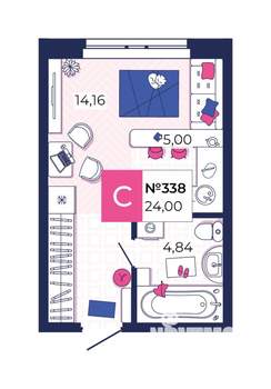 Студия квартира, вторичка, 24м2, 2/25 этаж