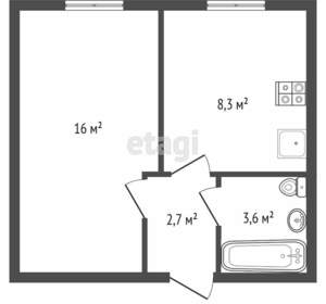 1-к квартира, вторичка, 46м2, 4/3 этаж