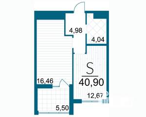 1-к квартира, строящийся дом, 41м2, 21/25 этаж