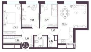 3-к квартира, вторичка, 71м2, 2/10 этаж