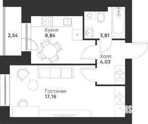 1-к квартира, вторичка, 36м2, 1/5 этаж