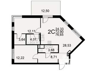 2-к квартира, строящийся дом, 73м2, 1/11 этаж