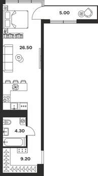 Студия квартира, вторичка, 45м2, 3/9 этаж