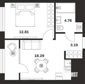 1-к квартира, вторичка, 39м2, 17/25 этаж