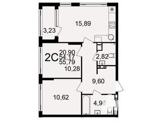 2-к квартира, строящийся дом, 54м2, 4/20 этаж