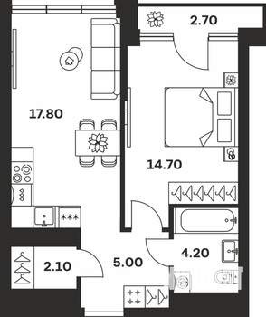 1-к квартира, вторичка, 47м2, 5/9 этаж