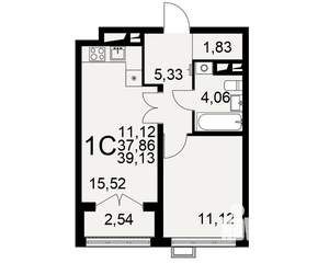 1-к квартира, строящийся дом, 39м2, 13/16 этаж