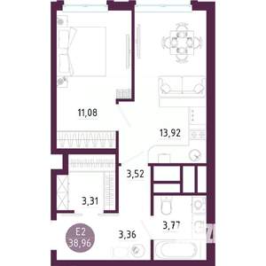 1-к квартира, вторичка, 39м2, 7/10 этаж