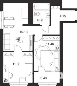 2-к квартира, вторичка, 54м2, 23/25 этаж