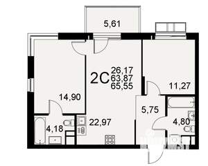 2-к квартира, строящийся дом, 64м2, 7/11 этаж