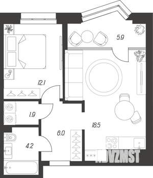 1-к квартира, строящийся дом, 49м2, 6/24 этаж