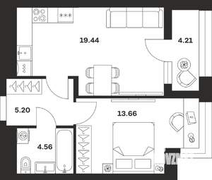 1-к квартира, вторичка, 47м2, 7/16 этаж