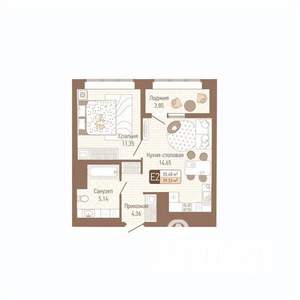 1-к квартира, строящийся дом, 37м2, 11/14 этаж