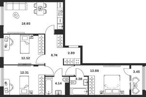 3-к квартира, вторичка, 80м2, 6/15 этаж
