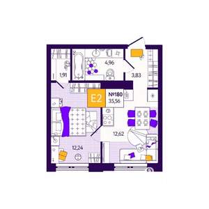 1-к квартира, вторичка, 36м2, 2/12 этаж