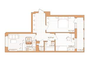 2-к квартира, строящийся дом, 58м2, 2/9 этаж