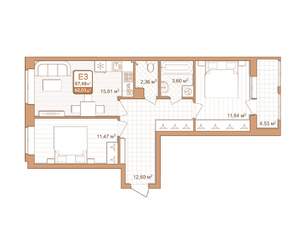2-к квартира, вторичка, 58м2, 1/9 этаж