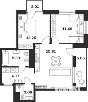 2-к квартира, вторичка, 66м2, 2/4 этаж