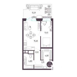 2-к квартира, строящийся дом, 53м2, 1/10 этаж