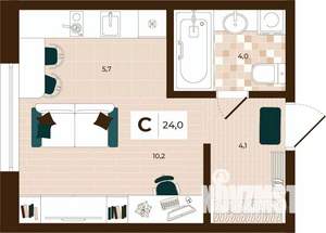 Студия квартира, строящийся дом, 24м2, 2/14 этаж