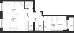 2-к квартира, вторичка, 64м2, 5/5 этаж