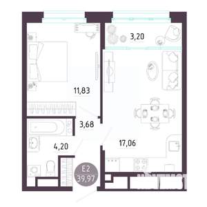 1-к квартира, строящийся дом, 40м2, 2/10 этаж