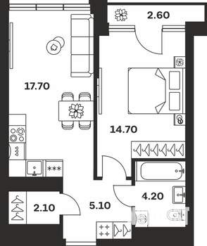 1-к квартира, вторичка, 46м2, 9/9 этаж