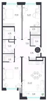 3-к квартира, строящийся дом, 112м2, 2/8 этаж