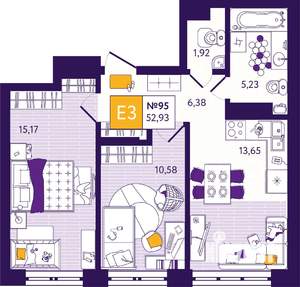 2-к квартира, вторичка, 53м2, 8/14 этаж
