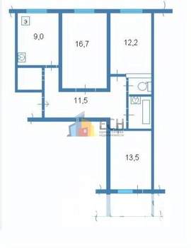 3-к квартира, вторичка, 66м2, 1/9 этаж