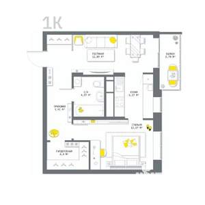 1-к квартира, вторичка, 54м2, 6/13 этаж