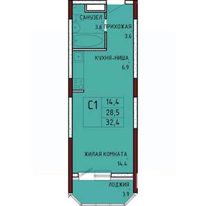 Студия квартира, строящийся дом, 32м2, 7/17 этаж