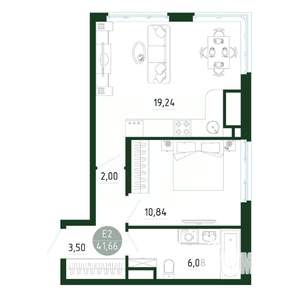 1-к квартира, строящийся дом, 42м2, 14/25 этаж