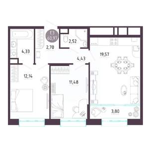 2-к квартира, строящийся дом, 61м2, 10/10 этаж