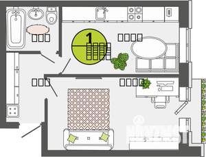 1-к квартира, строящийся дом, 37м2, 2/3 этаж
