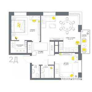 2-к квартира, вторичка, 73м2, 4/13 этаж