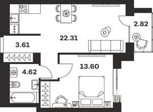 1-к квартира, вторичка, 47м2, 2/7 этаж