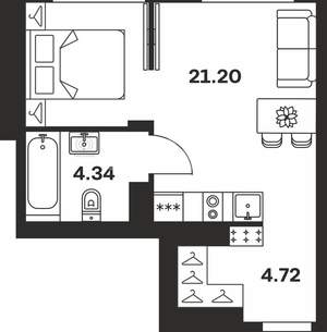 1-к квартира, вторичка, 30м2, 21/9 этаж